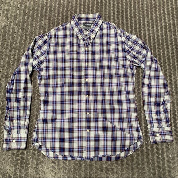 Bonobos Shirt Mens Large Blue Maroon Long Sleeve Button Down Plaid Slim Fit - Picture 1 of 10